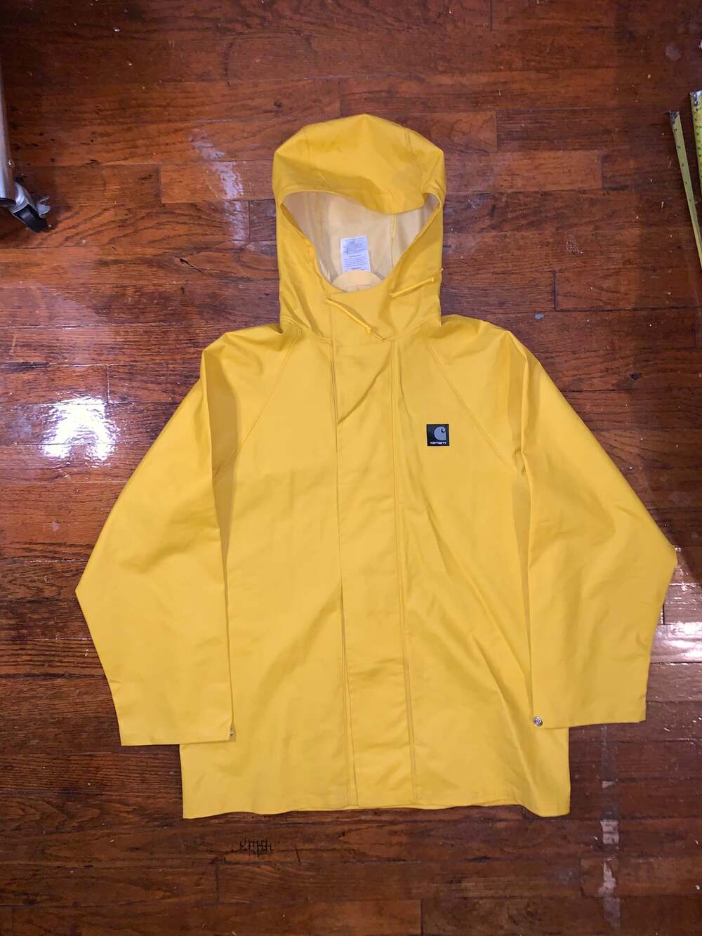 Vintage Carhartt C64 Yellow PVC Rain Jacket Mens XS Waterproof Hooded Fisherman